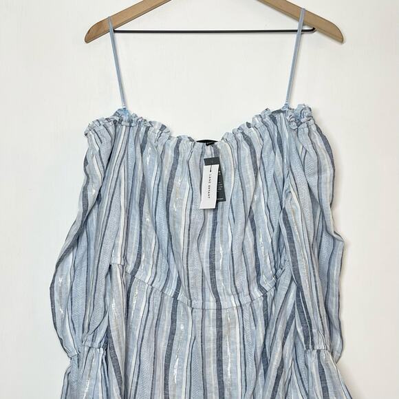 NEW Lane Bryant Off The Shoulder Top Women's Plus Size 14/16 Blue Striped Linen - Picture 4 of 11